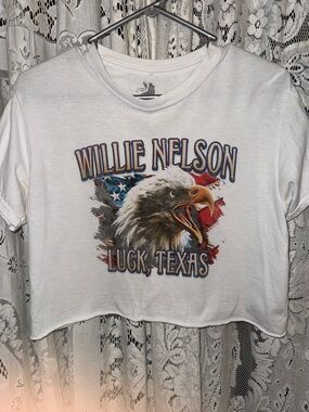 Zion Rootswear White Willie Nelson Luck Texas Eagle Crop Top